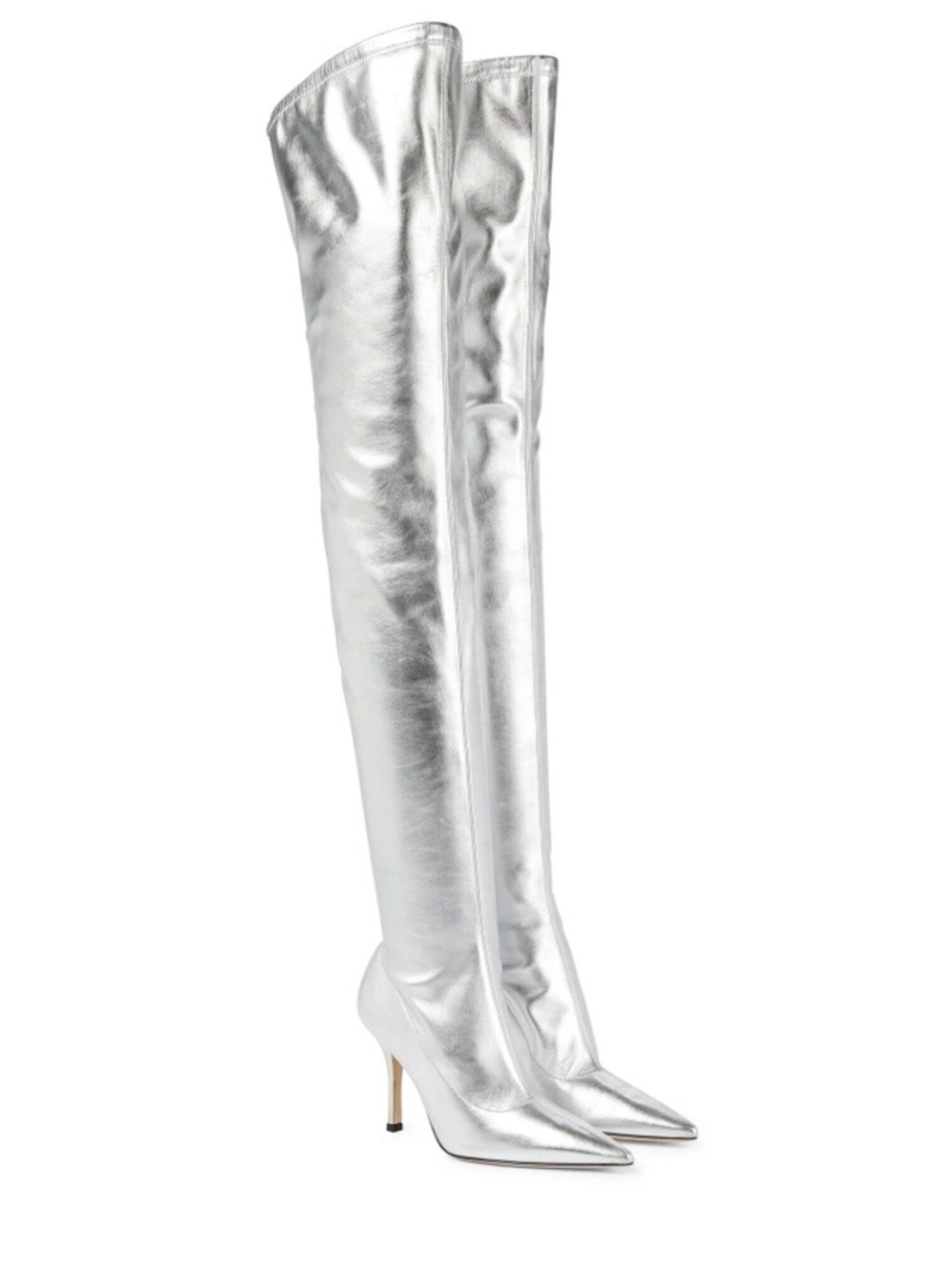 Paris Texas Silver Over-the-Knee Pointed Stiletto Boots